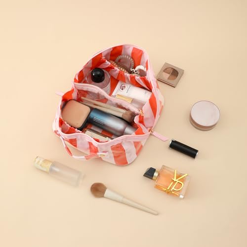 DYSHAYEN Travel Makeup Bag, Pink and Orange Striped - color: Pink-Orange