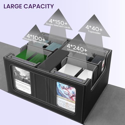 Deck Box Commander for TCG, 5-In-1 Deck Box MTG with Display Windows - color: Black Gray, size: 5-IN-1 Standard