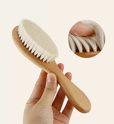 PandaEar 3 Pack Baby Brush and Comb Set Newborn, Silicone Cradle Cap Brush for Babies, Soft Newborn Hair Brush with Soft Goat Bristles, Wooden Toddler Comb Hairbrush Set for Boys and Girls