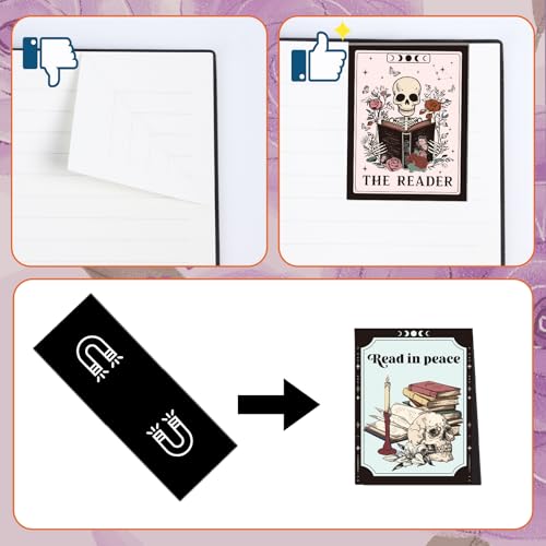 Wxiben Skeleton Magnetic Bookmark Gifts - 8Pcs Skull Flower Bookmarks Magnetic Skeleton Reading Book Mark Magnets Bookmark Page Markers Clip for Women Book Lover Bookish Reader Students Teachers - style: Skeleton Reading