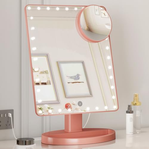 FUNTOUCH Large Lighted Makeup Mirror with Lights (Rose Gold) - color: Rose Gold D