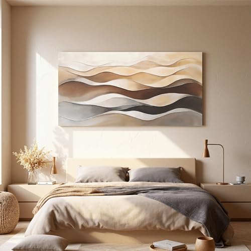Abstract Art Decor Wavy Stripes Print Brown White Wall Art Painting 24"×48" - color: LAI-11A, size: 48"L x 24"W