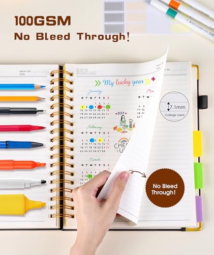 Hardcover Spiral Notebook journal with Removable Dividers Tabs, 300 Pages Leather 5 Subject Notebook College Ruled, 8"x10" Large B5 Notebooks for Work School Note taking, Lined Journal for Women,Black - color: Black, size: 8"x10"
