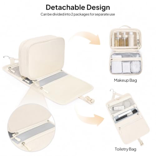 TOPEAST Quilted Travel Toiletry Bag for Women,Detachable Hanging Makeup Bag - color: White