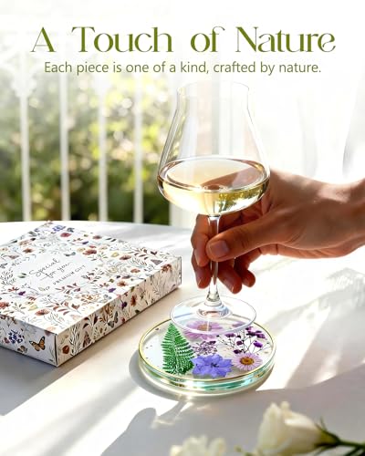 Oqplog Resin Drink Coaster for Desk Coffee Table-Purple Cute Dried Flowers Cup Coaster for Work Office Home Outdoor Decor Gifts for Girls Women,1 Pcs - color: Purple