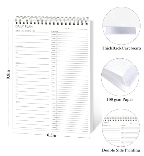 3PC 2Undated 24 Hour Daily Planner with To Do List for Work & Personal Life - color: White-Hourly-B