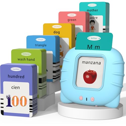 Startcan Spanish & English Talking Flash Cards for Boys 3-6, Audible Toys with Music to Learn Numbers 0-100, Letters, Phrases and More Spanish and English Vocabulary - 278 Cards and 556 Words(Blue) - color: 556-bilingual-blue (Abc, 0-100, Phrases+3 Songs)