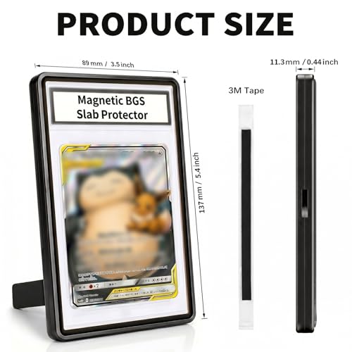 Magnetic BGS Slab Protector with Foldable Kickstand - UV Protection Tempered Glass & Aluminum Metal Bumper for 35PT Beckett Graded Cards, 9-Point Secure Lock Display Guard & Clear View (Black) - color: Black, size: BGS Card Case