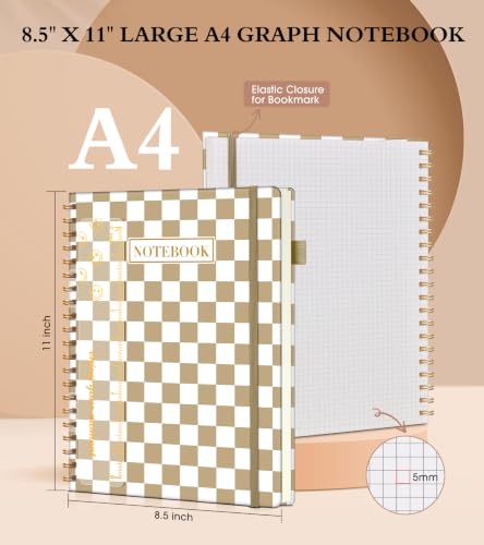 UEBZFOCS Graph Paper Notebook, Spiral Notebook Journal 8.5” x 11”, A4 Large Grid Notebooks for Women Men, 100 GSM Graph Paper, Hardcover Spiral Graphing Journals for Work School Engineering, Gingham - color: Gingham, size: Graph
