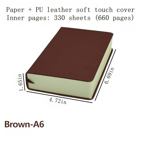 jooact Thick Sketchbook 660 Pages Notebook Soft Faux Leather Cover Journal 80GSM Paper Notepad Drawing Book Memo Writing Sketch Pad Diary Notebook - color: Brown, size: A6
