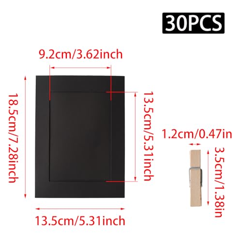 30Pcs 5x7Inch Black Paper Photo Frames with String & Clips - color: Black, size: 5x7inch