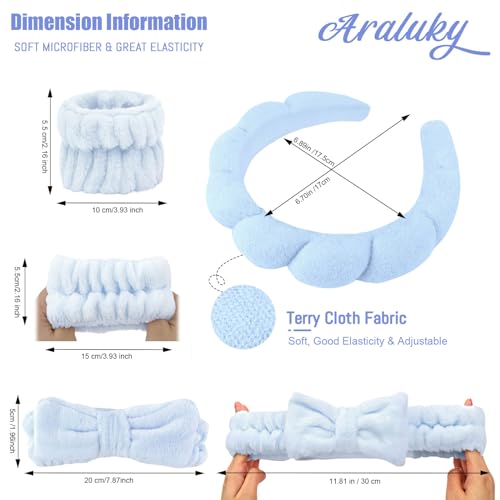 6 Pcs Puffy Terry Cloth Headbands and Wristbands - Sponge Makeup Removal Shower Masks for Skincare and Face Washing - color: Blue