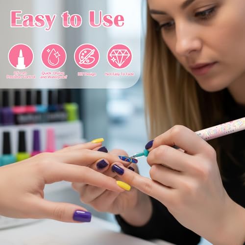 Betem Nail Art Pens Set, Fine Tip 12 Colors Nails Art Markers Non-Toxic, Quick-drying Nail Polish Pens, Acrylic Nail Kit for Home & Salon DIY, Easy French Manicure Tool, Gifts for Mom, Friends