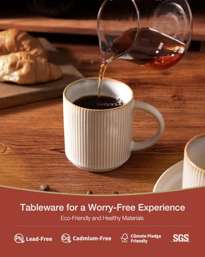 famiware Coffee Mug Set of 4, Star 12 oz Ceramic Mugs Cups Set with Handle - color: Star-Cappuccino White, size: 4 Count (Pack of 1)