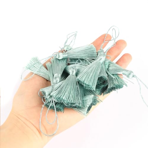 48Pcs Mini Bookmark Tassels Handmade Keychain Silky Tassel - color: Light Blue