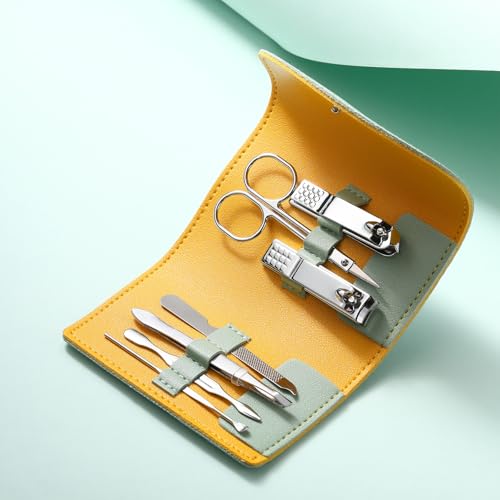 12 Set Mini Manicure Bulk, 7 in 1 Nail Clipper, Light Green - color: Light Green