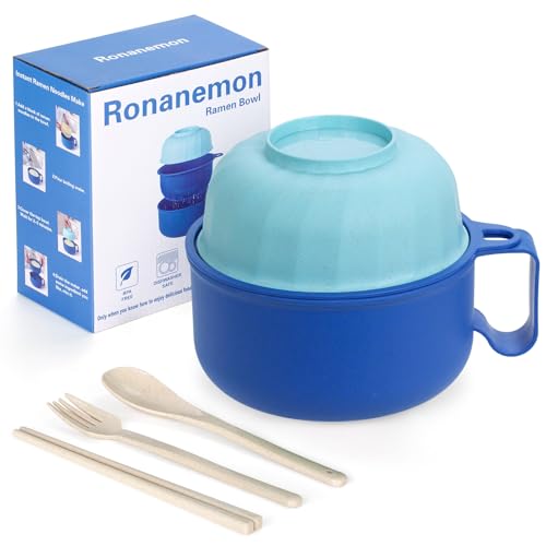 Large Ramen Bowl,40oz Ramen Noodle Bowls Microwavable, Ramen Cooker with strainer, Microwave Pasta Cooker, Gift for College Boys Girls Male Female Dorm Room Essentials Instant Lunch - color: Blue