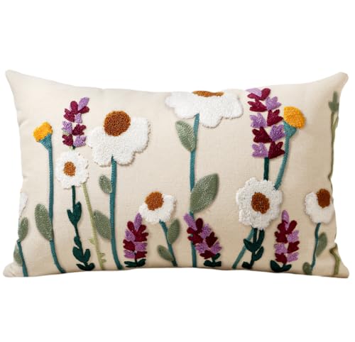 Embroidered Throw Pillow Cover, 20x12 Inch, Wildflower - color: Wild Floral, size: 20" x 12" (Pack of 1)