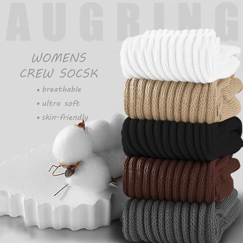 AugRing Women's Scrunch Crew Socks Retro 3-Pack Solid Cotton Boot Calf Chunky Ribbed Cozy Slouchy Socks Size 5-11 - color: 3 Pack White