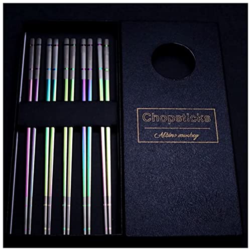 Albino Monkey Rainbow Metal Chopsticks Reusable Stainless Steel (5 Pairs)