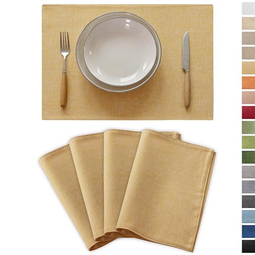 Demetex Yellow Placemats Set of 4 Fabric Table Place Mats for Dinner Heat Resistant Cloth Placemat for Kitchen Dining Tables, Yellow - color: Yellow, size: Placemats set of 4