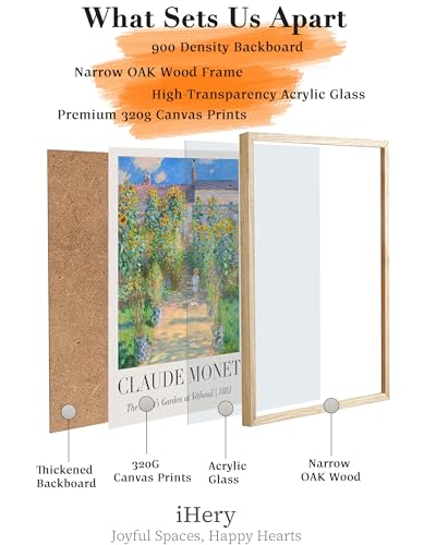 iHery 12x16in Natural OAK Wood Framed Monet Garden Wall Art - color: Oak Wood Framed Vetheuil, size: 16"L x 12"W