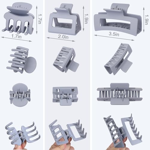SMKSL 12 Pcs Hair Claw Clips for Women & Girls 3 Styles Hair Accessories - color: Grey