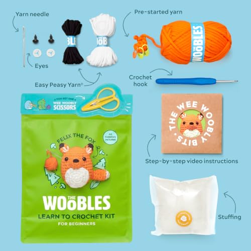 The Woobles Beginner Crochet Kit with Scissor - Felix the Fox - color: Felix The Fox, size: With Scissor Kit
