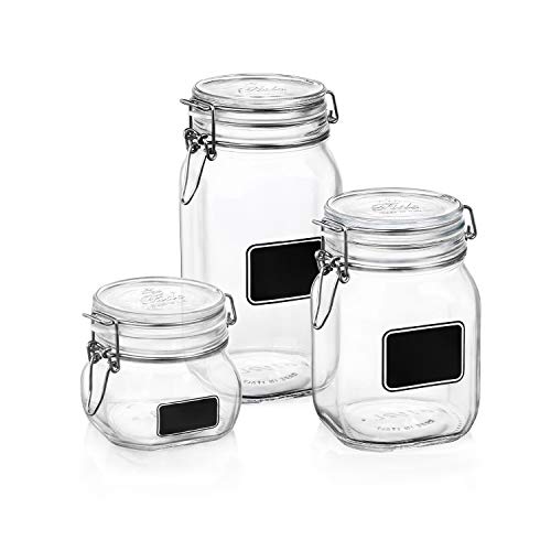 Bormioli Rocco Fido Chalkboard Label Jar, Set of 3, (17.5 oz,33.75 oz,50.75 oz.) - size: 17.5 oz/33.75 oz/50.75 oz