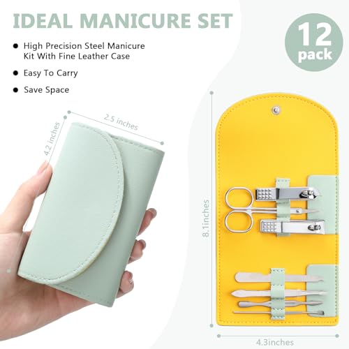12 Set Mini Manicure Bulk, 7 in 1 Nail Clipper, Light Green - color: Light Green