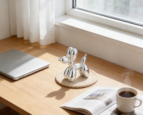 4 Inch Shiny Silver Balloon Dog Sculpture - color: Shiny Silver