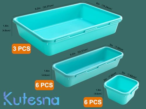 Kutesna 15PCS Interlocking Drawer Organizer, Plastic Desk Organizer Set - color: Blue&Green, size: 15 pieces