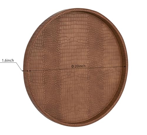 HofferRuffer Round Serving Tray 20'', Elegant Faux Leather Circle Ottoman Table Tray, Serve Tea Coffee Breakfast in Bedroom Living Room Kitchen (Brown) - color: Antique Brown, size: 20"