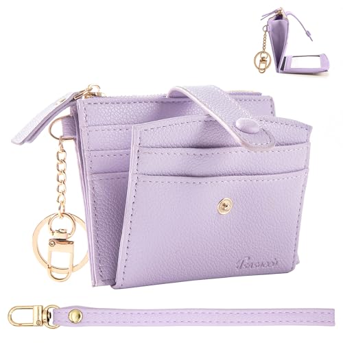 Keychain Wallet Wristlet Small Credit Card Holder Bracelet Key Chain Purse Bangle Tassel Beads Key Rings for Women - color: 04-rfid Purple