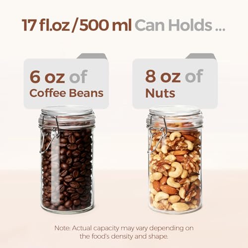 ComSaf Small 16 oz Glass Jars with Airtight Lids 6 Pack Pickling Pantry - size: 17 fl oz x 6