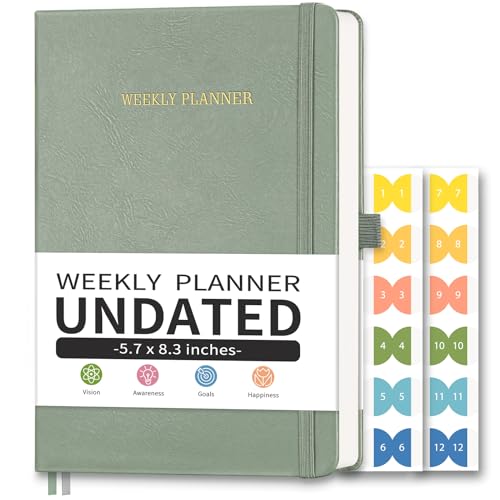 Undated Appointment Book, 52 Weekly & 12 Monthly Planner, A5 (5.7" x 8.3") - color: Light Green
