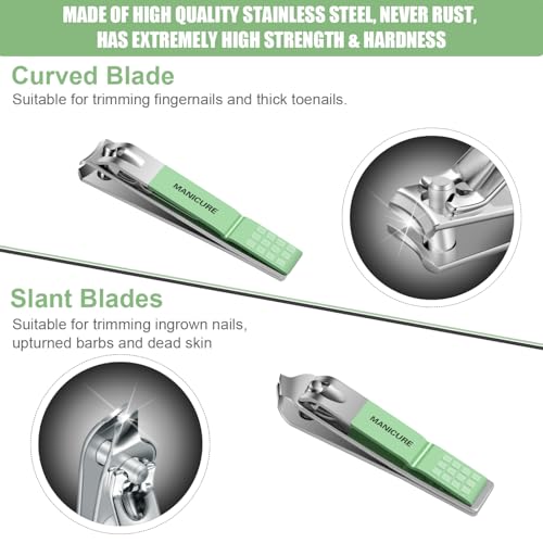 Manicure Set Professional Nail Clippers Pedicure Kit,16 pcs Stainless Steel - color: Green