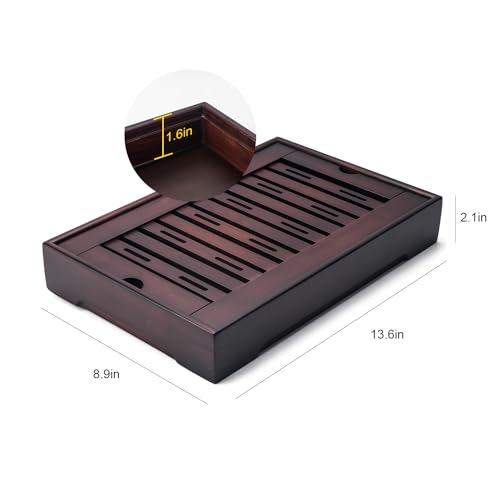 Gongfu Tea Tray, Bamboo Tea Tray,Gongfu Tea Table Tray with Reservoir (L) - size: 13.9" x 8.9" x 2.1"