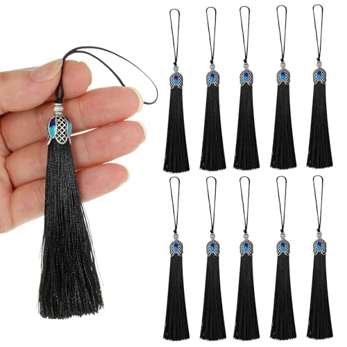 20pcs 16cm/6.3inches Vintage Silver Color Bookmark Tassels Silky Handmade Soft Craft Tassels with Loops for Bookmarks, Crafts and Jewelry Making (Black) - color: Black
