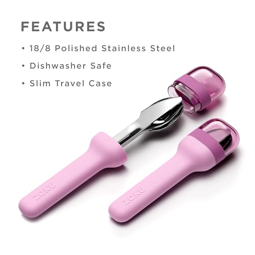 Zoku Pocket Utensil Set Stainless Steel Fork, Knife, and Spoon in Case Purple - color: Purple