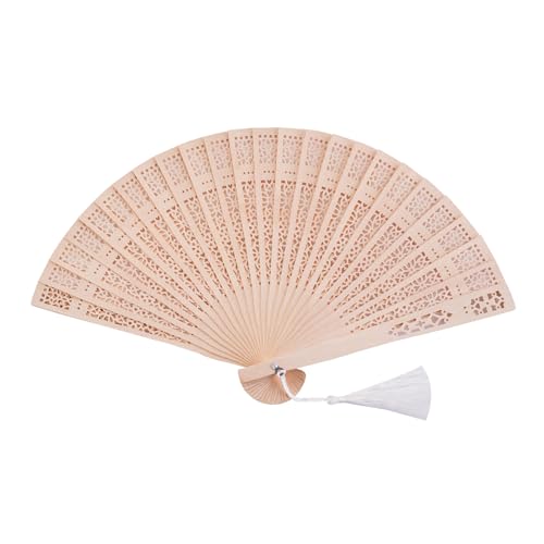Sepwedd 50 Set Sandalwood Fan Wooden Hand Fan Baby Shower Party Favors with Organza Bags and Tassels Wooden Folding Fan
