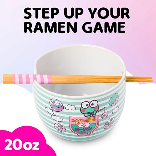 Silver Buffalo Sanrio Hello Kitty Green, Ramen Bowl with Chopsticks, 20oz - color: Keroppi Green Stripes, size: 20 Ounces (No Spoon)