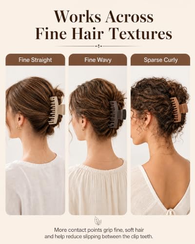 Mesovor 4 Pack 3.5" Double Row Teeth Claw Clips for Thin Fine Hair Non-Slip - color: Brown Neutral Matte