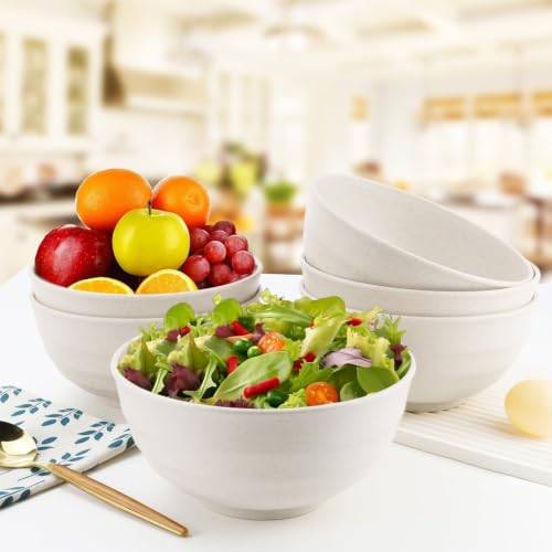 60oz Wheat Straw Bowls Set of 6, Unbreakable Ramen Bowl - White - color: White, size: 60 Oz
