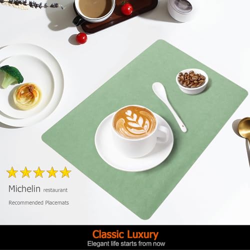 Green Plastic Placemats Set of 8, Faux Leather Waterproof Table Mats - color: Green