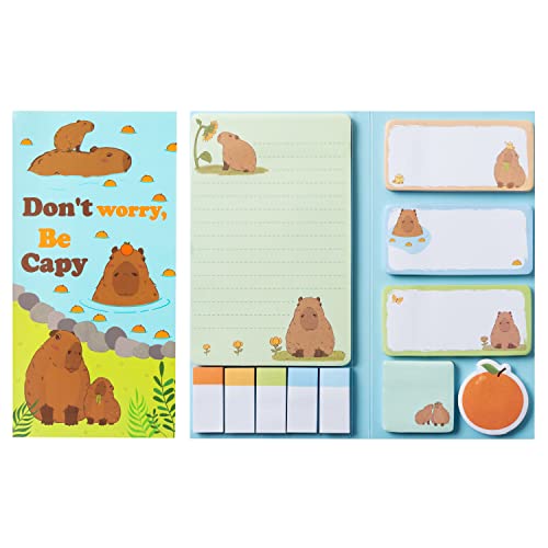 Xqumoi Don't Worry Be Capy Sticky Notes Set, 550 Sheets, CAPY and Orange Pattern Self-Stick Notes Pads Animal Divider Tabs Bundle Writing Memo Pads Back to School Office Supplies Small Gift - color: 1pack-capy