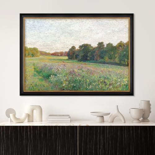 MUDECOR Premium Framed Wall Art Vibrant Spring Summer Flower Forest Nature Wilderness Illustrations Fine Art Decorative Landscape for Living Room, Bedroom, Office - 26"x36" Black - color: A07-2308-est19, size: 36"L x 26"W, style: Black Frame