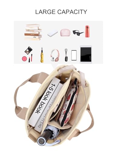 TeeYee 16oz Canvas Tote Bag Casual Multi Pocket Work Bag for Women - color: Lightkhakim, size: Medium
