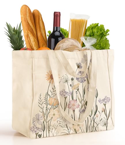 Miss Adola Cute Extra Large Canvas Grocery Tote Bag - color: Colorful Floral