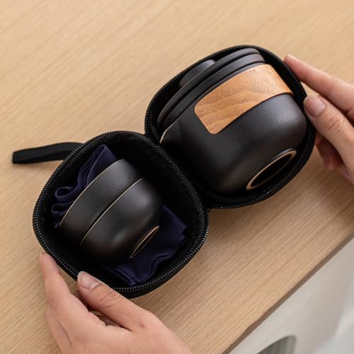 HEER Portable Travel Ceramic Kungfu Tea Set for 2, Black - color: Mini Tea Set (Black)